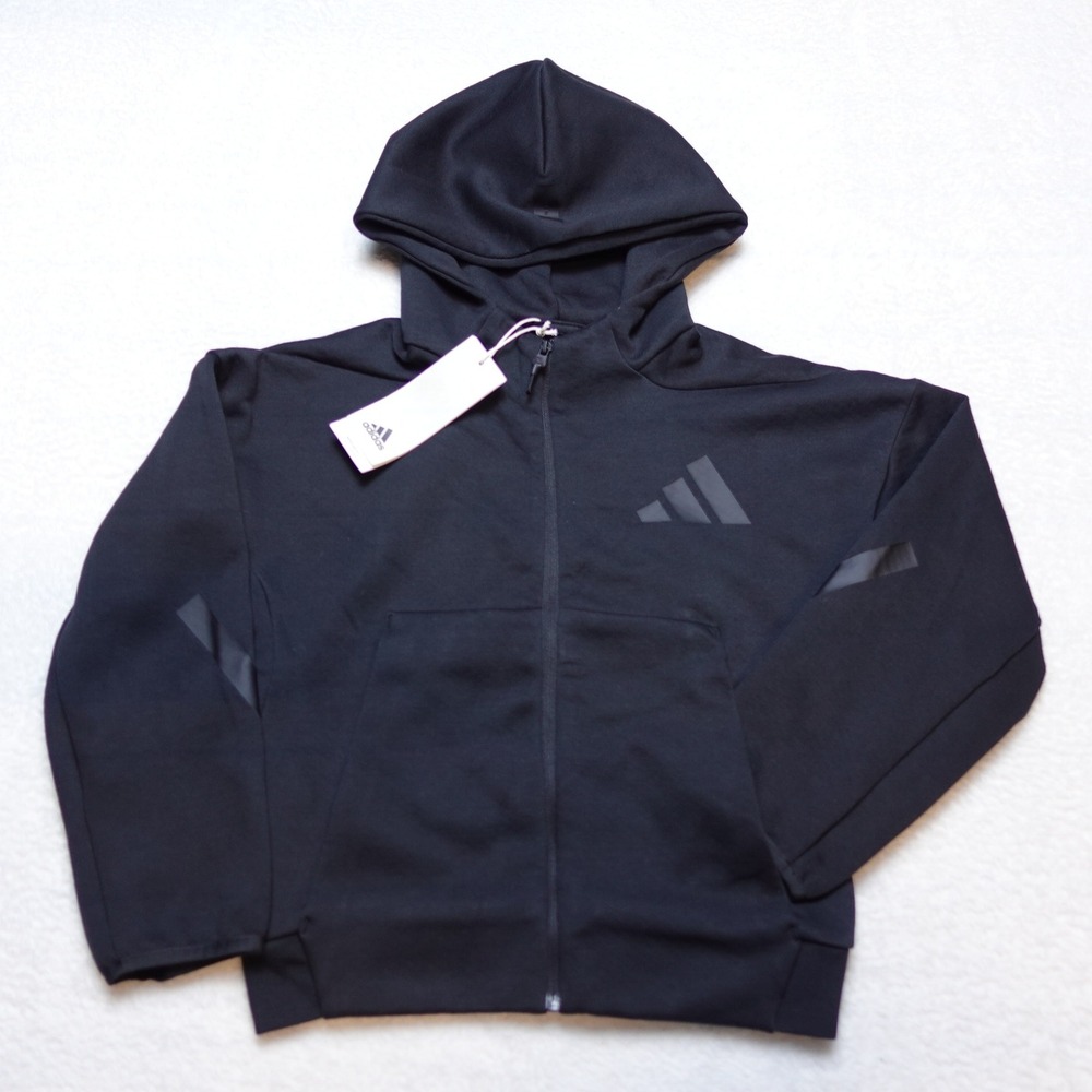 Adidas Z.N.E. Kids XS Full-Zip Track Top Hoodie Black Recycled Polyester Blend